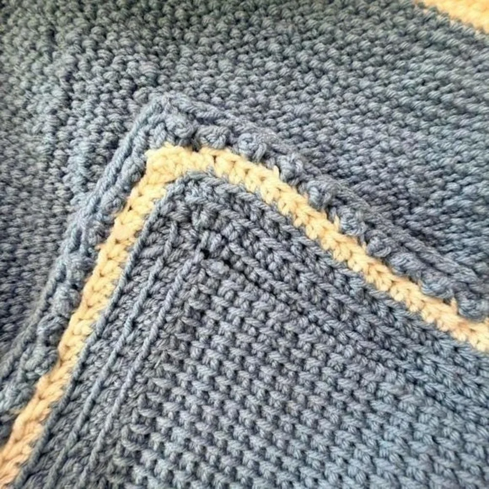 Handmade Crochet Butterfly Afghan Throw Blanket 54x68 Blue Cream Cottagecore
